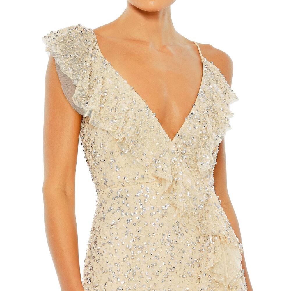 EMBELLISHED RUFFLED FAUX WRAP SLEEVELESS GOWN Size 8 - Picture 3 of 8